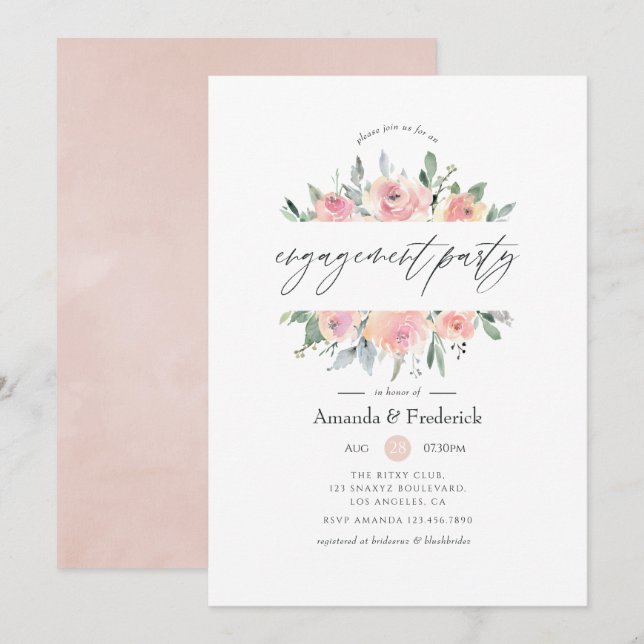 Invitation Pastel Blush Pink Floral Party (Devant / Derrière)