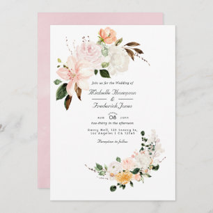 Invitation Pastel Blush rose Floral QR Code RSVP Mariage