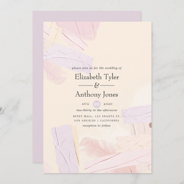 Invitation Pastel Blush rose & Lavender Paint Splash Mariage (Devant / Derrière)