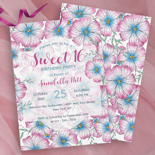 Invitation Pastel bohème Floral rose bleu doux 16