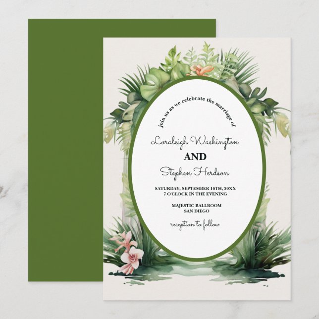 Invitation Pastel Boho Arc Floral Mariage tropical (Devant / Derrière)