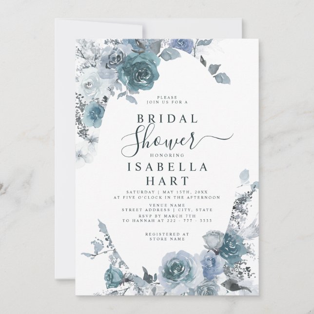 Invitation Pastel Boho Ardoise Bleu Dusty Fête des mariées fl (Devant)