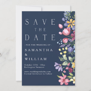 Invitation Pastel Boho Fleur sauvage Marine Bleu Enregistrer