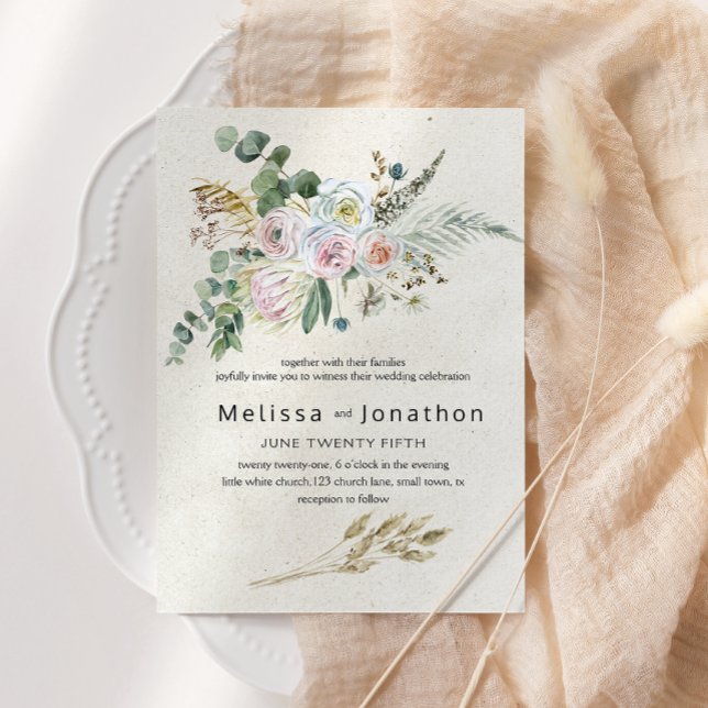 Invitation Pastel Boho Mariage floral neutre (Créateur téléchargé)