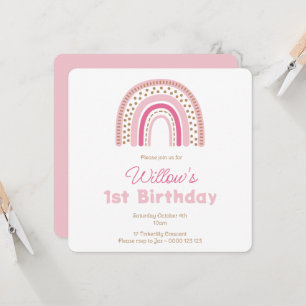 Invitation Pastel Boho Rainbow Minimalist Girl 1er anniversai