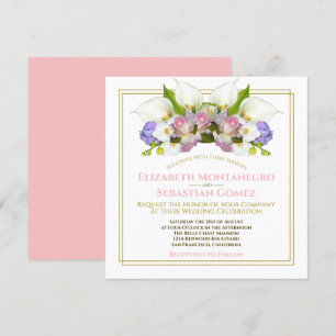 Invitation Pastel Bouquet Printemps Arc Floral Carré Mariage