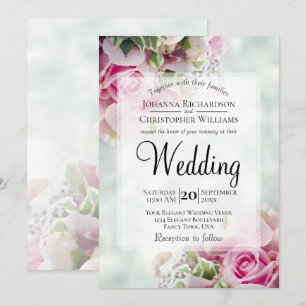 Invitation Pastel Bouquet Roses roses et Mariage de pivoines