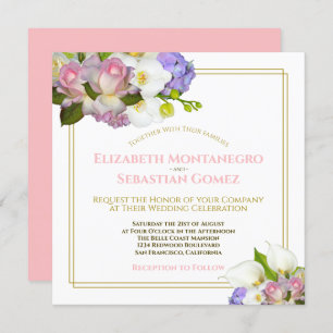 Invitation Pastel Bouquet Spring Carré Mariage