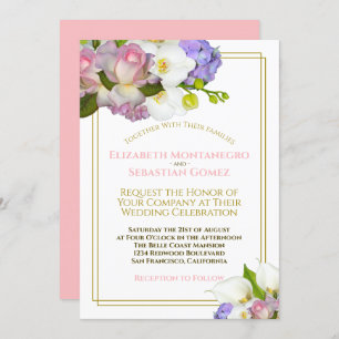 Invitation Pastel Bouquet Spring Floral or et Mariage rose