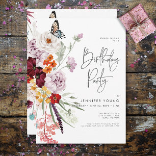 Invitation Pastel & Bourgogne Flores Modernes Anniversaire Fl