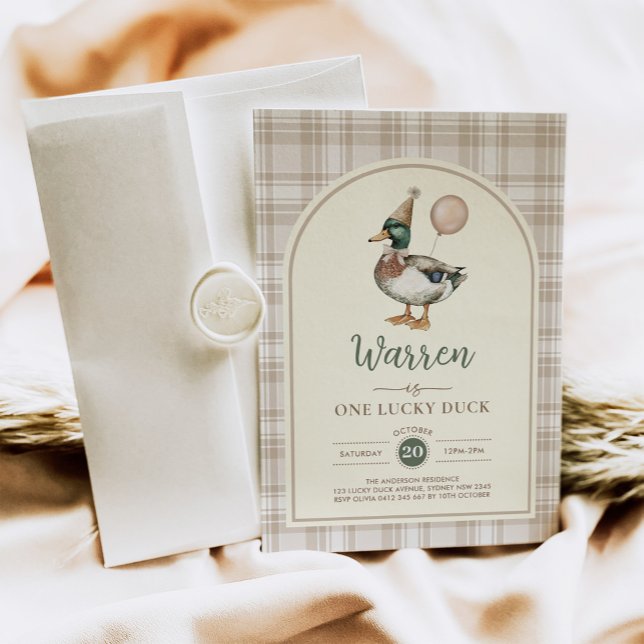 Invitation Pastel Brown One Lucky Duck Balloon 1er anniversai (Créateur téléchargé)
