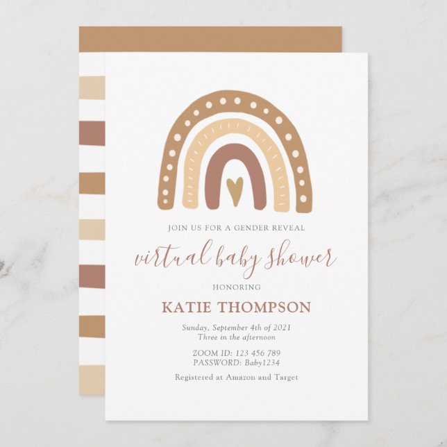 Invitation Pastel Brown Rainbow Baby shower de révélation de  (Devant / Derrière)