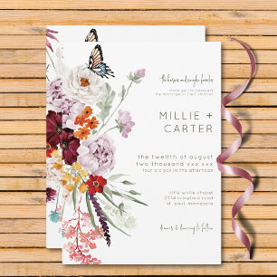 Invitation Pastel & Burgundy Blooms Moderne Floral Mariage