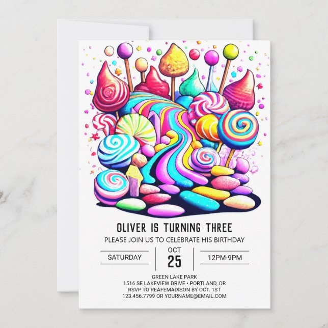 Invitation Pastel Candy Chocolat sucré Anniversaire (Devant)