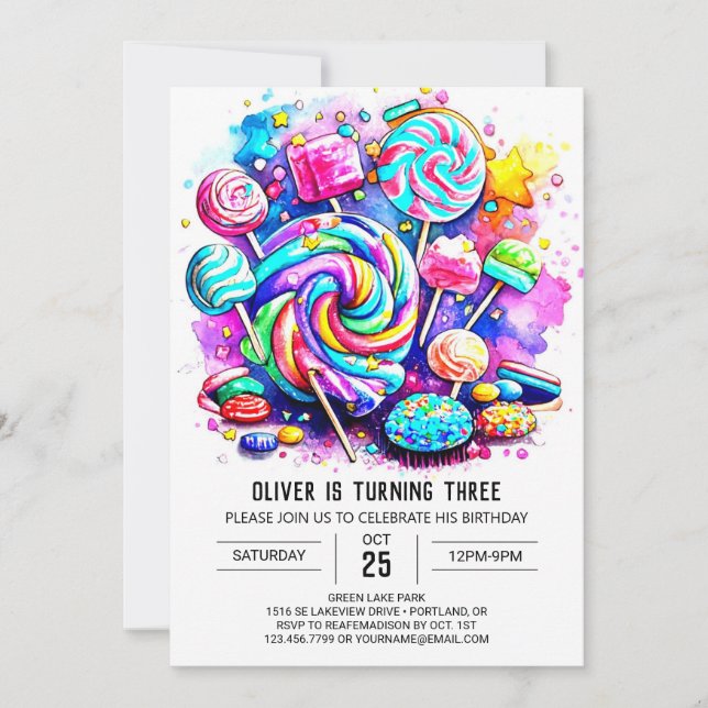 Invitation Pastel Candy Land Anniversaire (Devant)