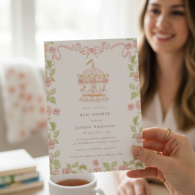 Invitation Pastel Carousel Baby Shower with rsvp QR code (Créateur téléchargé)