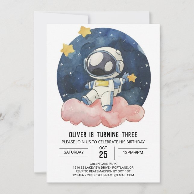 Invitation Pastel Céleste Enfants Astronaut Garçon Anniversai (Devant)