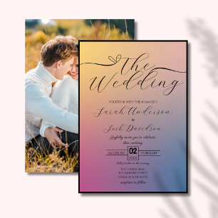 Invitation Pastel céleste Gradient Chic Script Photo