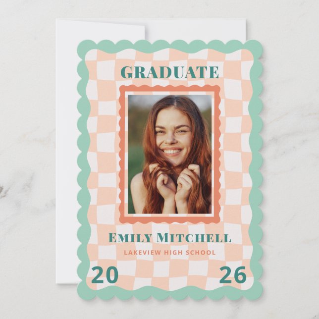 Invitation Pastel Checkered Grad Announcement with Photo (Devant)