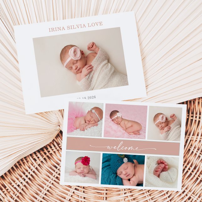 Invitation Pastel Chic Baby Photo Collage Announcement Card (Créateur téléchargé)