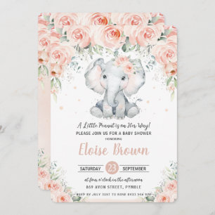 Invitation Pastel Chic Blush Floral Elephant Baby shower