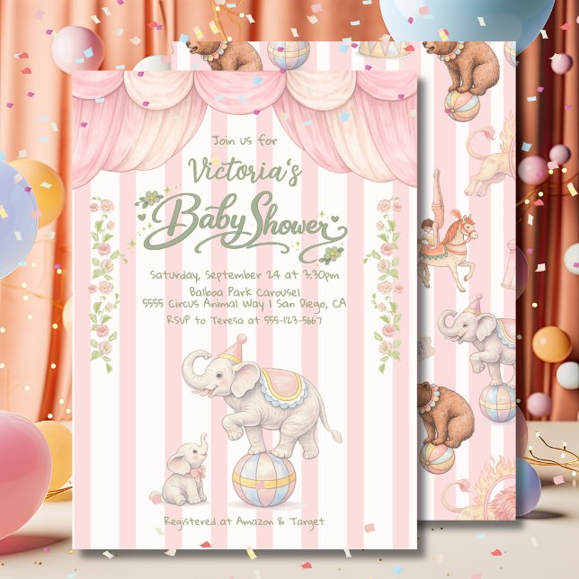 Invitation Pastel Circus Baby Shower (Créateur téléchargé)