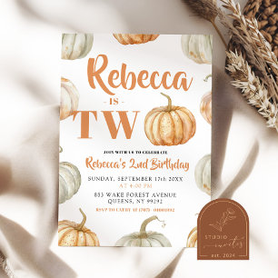 Invitation Pastel Citrouille Fall Genre Neutre 2e anniversair