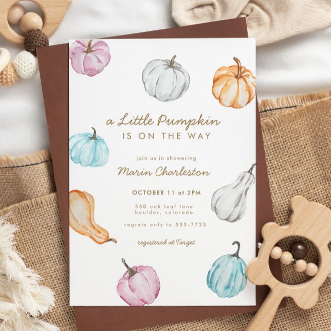Invitation Pastel Citrouille Genre Neutre Baby shower Automne (Créateur téléchargé)