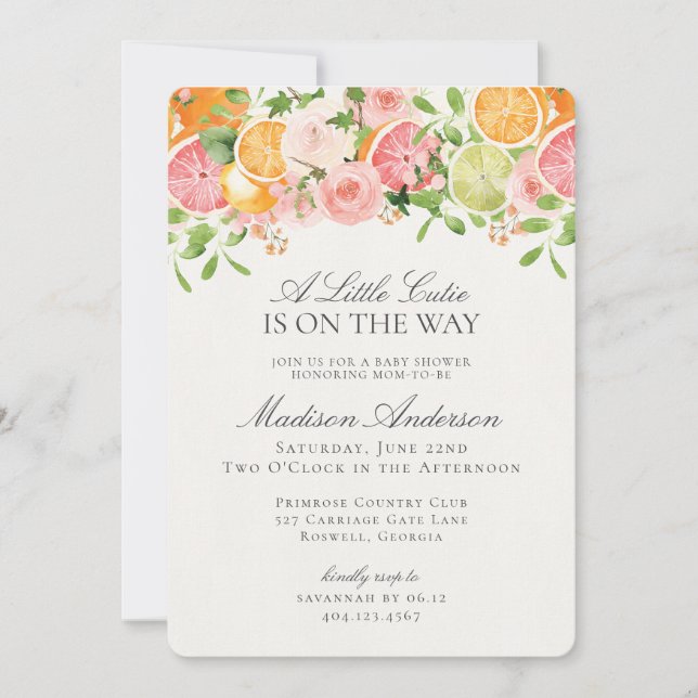 Invitation Pastel Citrus Floral Little Cutie Baby shower (Devant)
