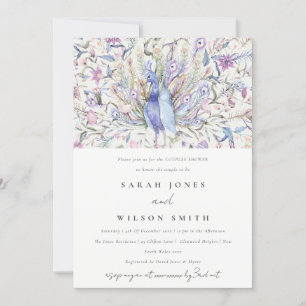 Invitation Pastel Classy Aquarelle Peacock Couples Douche