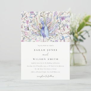 Invitation Pastel Classy Ornate Aquarelle Peacock Mariage
