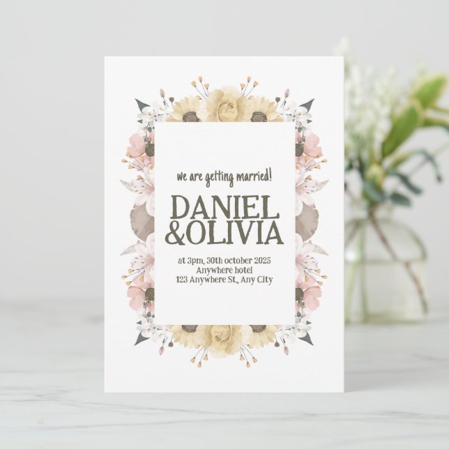 Invitation Pastel Color Floral Mariage (Debout devant)