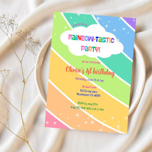 Invitation Pastel coloré Arc-en-ciel 1er anniversaire