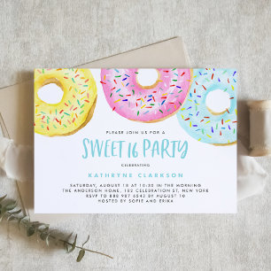 Invitation Pastel Coloré Saupoudrer Donuts Sweet 16 Party