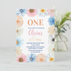 Invitation Pastel Colorful Daisy Flower 1er anniversaire