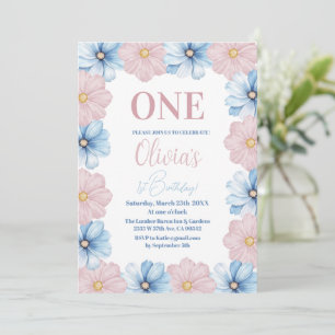 Invitation Pastel Colorful Daisy Flowers 1er Anniversaire