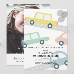 Invitation Pastel Colour Cars Photo Drive-by Graduation Party