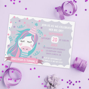 Invitation Pastel Coloured Unicorn Girl's Birthday Party