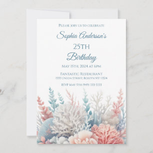 Invitation Pastel Coral Reef-Beach Thème- Anniversaire
