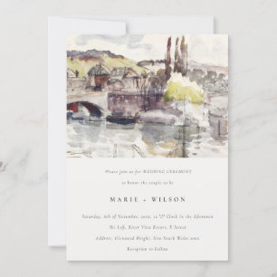 Invitation Pastel Country Bridge Riverside Watercolor Mariage