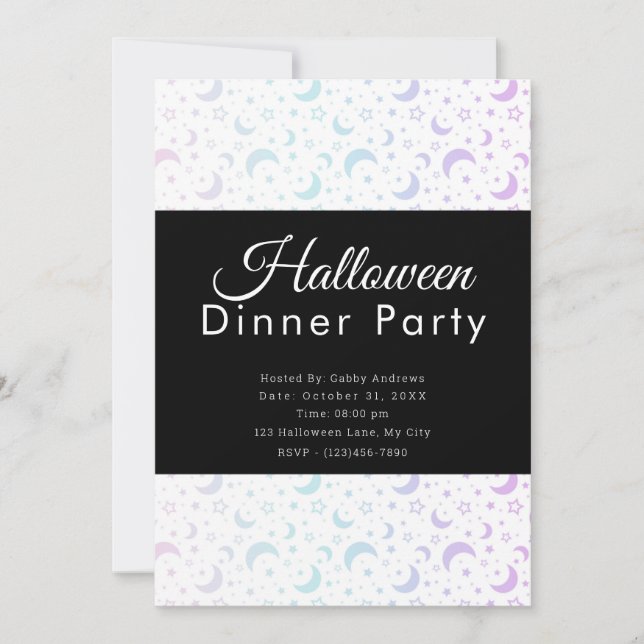 Invitation Pastel Crescent Moons Étoiles Dîner d'Halloween (Devant)