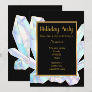 INVITATION PASTEL CRYSTAL FÊTE D'ANNIVERSAIRE OR NOIR