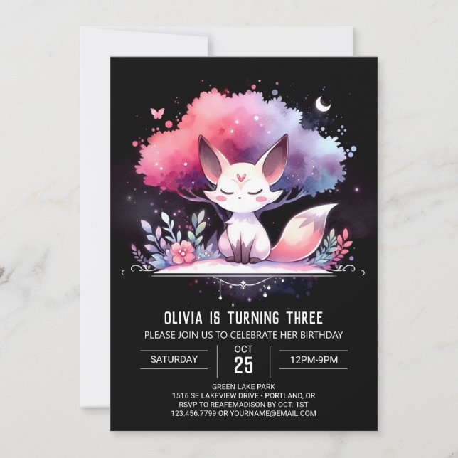 Invitation Pastel Custom Fox Anniversaire numérique (Devant)
