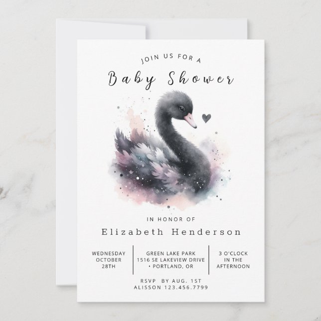 Invitation Pastel Custom Swan Baby shower (Devant)