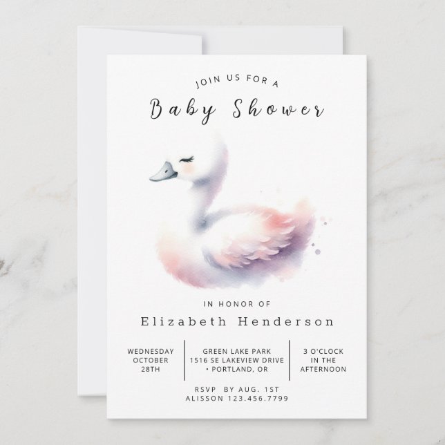 Invitation Pastel Custom Swan Baby shower (Devant)