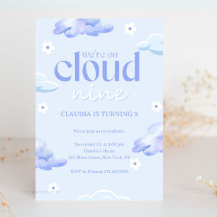 Invitation Pastel Cute Cloud Neuf Filles et garçons 9e annive