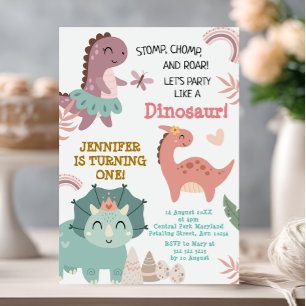 Invitation Pastel Cute Dino Premier Anniversaire Dinosaur