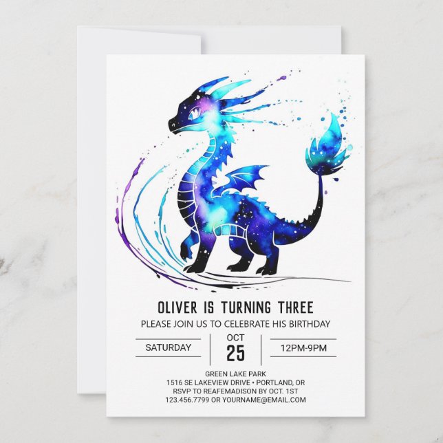 Invitation Pastel Cute Dragon Digital Boy Anniversaire (Devant)