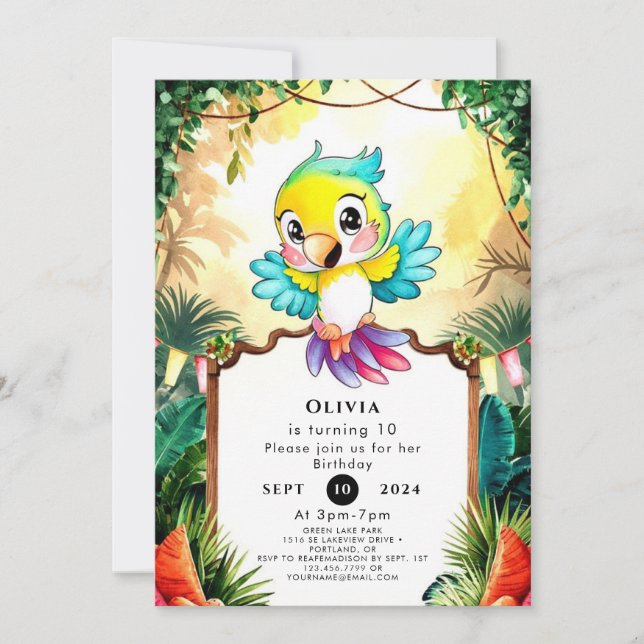 Invitation Pastel Cute Parrot Anniversaire (Devant)