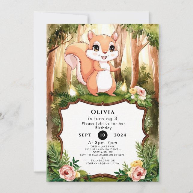 Invitation Pastel Cute Squirrel Anniversaire (Devant)